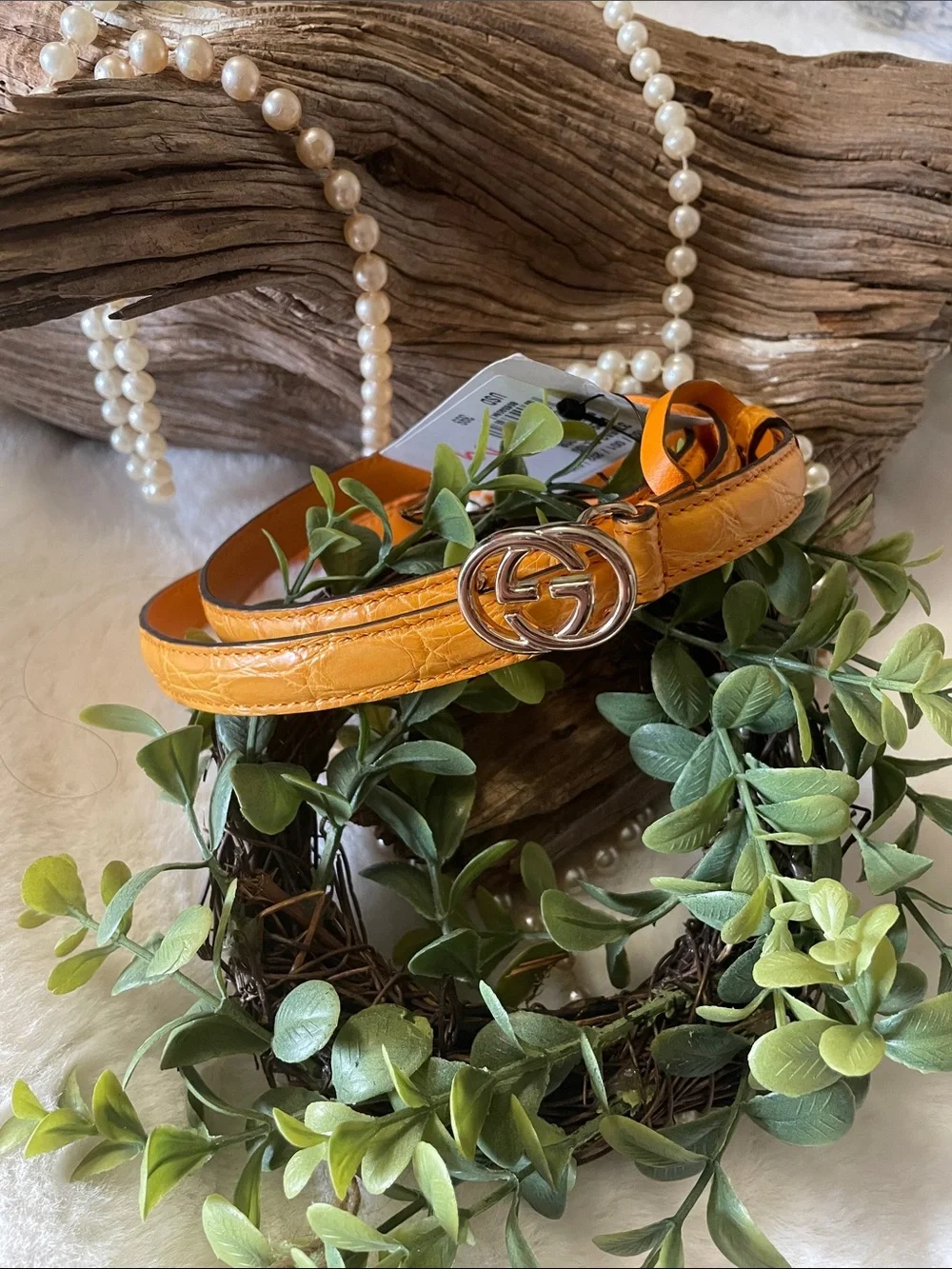 🐝Gucci® Gorgeous..  Mustard Orange Croc-Embossed Leather Belt